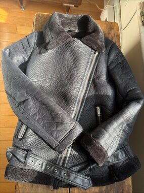 Women's Black Shearling Moto Jacket